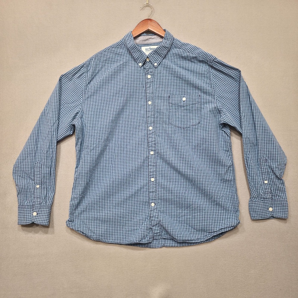 Urban Pipeline‎ Men's Blue Check Long Sleeve Button Up Shirt Size 2XL